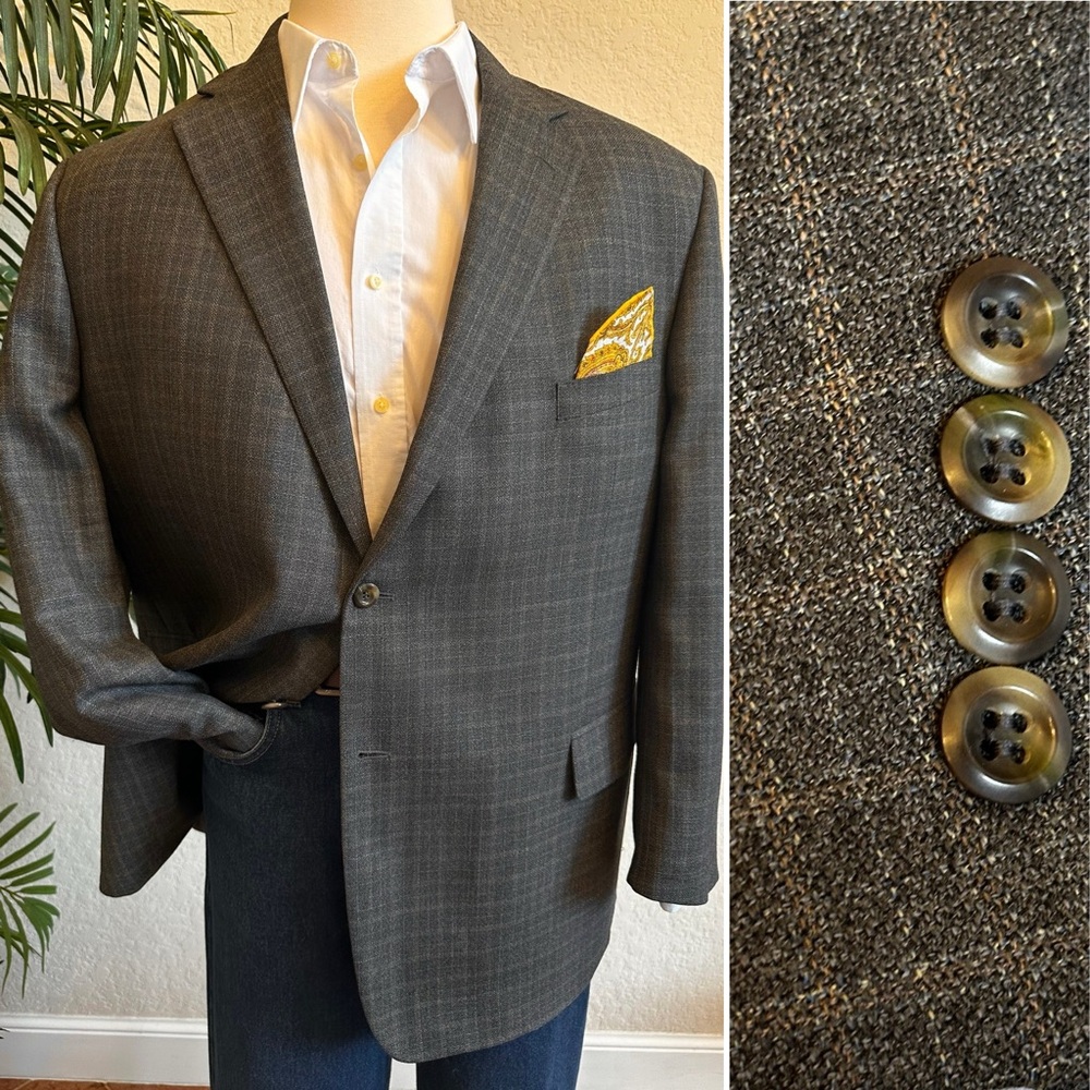 PRONTO UOMO MENS BLAZER SIZE 52 SPORT COAT GRAY BROWN PLAID SUIT JACKET WOOL